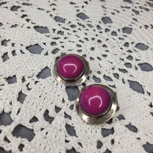 Vintage Estate Sterling Silver & Pink Tourmaline Cabochon Clip-on Earrings